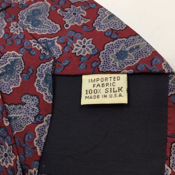 Vintage Yves Saint Laurent YSL Dark Red Blue and Gray Paisley Silk Tie - Picture 11 of 13